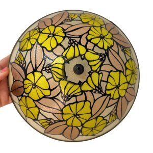 Vintage Floral Glass Lamp Shade Brass Gallery Yellow Green Flower Dome Shade